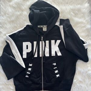 Victoria's Secret PINK Black and White Crop Zip-Up Hoodie